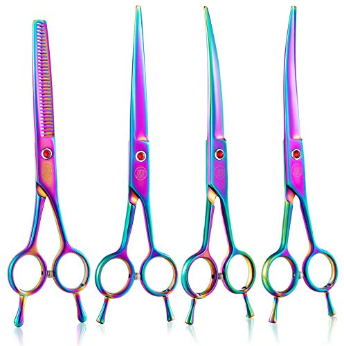 Moontay 7 Dog Grooming Scissors Set with Safety Rounded Tip, Colourful