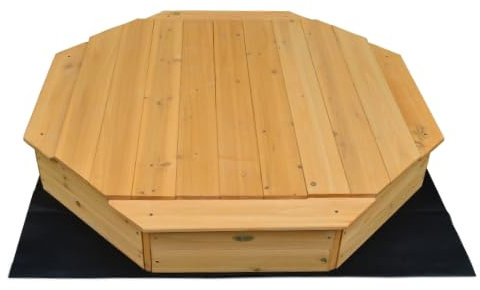 Rijoka Sandkasten Sandkiste aus Holz – 4 Sitzbänken – Sandkastendeckel – Inkl. Bodenplane – 1305x1305x200mm