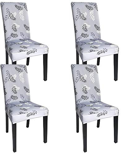 WANYIG Stuhlhussen 4er Set Universal Stretch Stuhlhussen Elastische Moderne Beschützer Bi-Elastic Spannbezug Abnehmbare Stuhlbezug Hussen(Graue Feder)