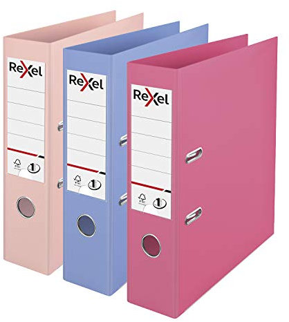 Rexel Pastel Plastic A4 Lever Arch Files, 3-Pack (Pink, Blue, Peach), Patented No.1 Power Mechanism, FSC Certified, Replaceable Spine Labels, Ring Binder, Archiving & Home Office File Organizer