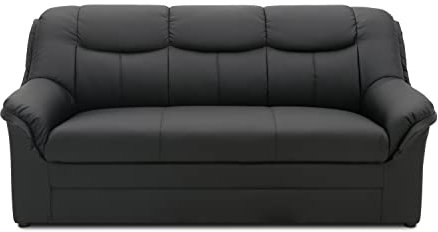 DOMO. collection Sofa Berlin, Leder, klassisches 3er Sofa, Polstergarnitur mit weichem Kunstleder und hochwertigem Federkern, 3 Sitzer 178 x 90 x 89 cm (BxTxH), schwarz