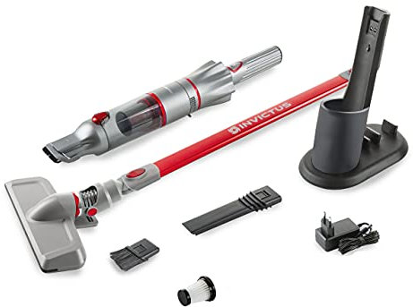 Genius A82114, Invictus One 2.0 Handstaubsauger + Bodenstaubsauger 12-TLG rot-Handsauger beutellos & kabellos mit 13000PA | 2X HEPA Filter, Lithium Ionen Akku, Fugendüse, Bodendüse, 90 W, 76 Dezibel