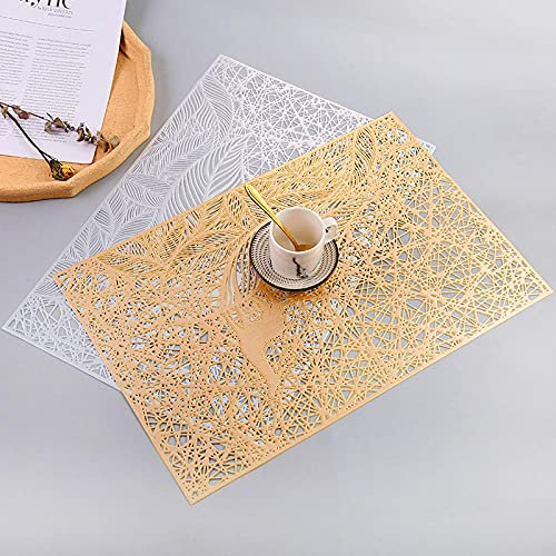 Salvamanteles Individuales Hueco Dorado Juego de 4 Manteles Individuales bajoplatos Aislante Calor PVC Vinilo Antimanchas Antideslizantes decoración Mesa Comedor Cocina 45X30cm