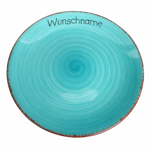 Doriantrade Frühstücksteller Teller flach 19cm Keramik Bunt Türkis personalisierbar mit Wunschname Name Namen personalisiert