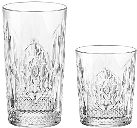 Bormioli Rocco 8 Piece Bartender Stone Glassware Set - Vintage Art Deco Highball Whisky Tumbler Glasses