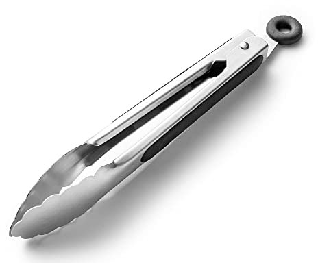 Forgast Edelstahl Servierzange | 23cm | Küchenzange | Kochzange | Bratzange | Fleischzange | Lebensmittel Zange | mit Silikongriffe | zum Kochen, Grillen, Buffet Servieren