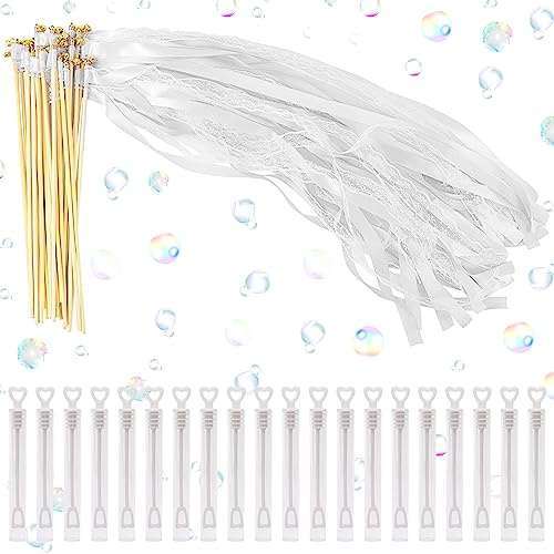 20 Stück Wedding Wands Romantic Weiss Spalier, Wedding Wands Zauberstäbe mit Glocken, Weiß Zauberstäbe Hochzeit Luftschlangen, 20 Seifenblasen Hochzeit für Hochzeit Partys