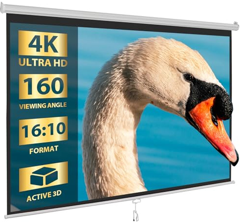 SUPERERBJUDANDE 100 tum 16:10 HD-projektionsskärm vikbar anti-veck bärbar projektor filmskärm manuell neddragning för hemmabio presentation utbildning utomhus inomhus offentlig visning, vit