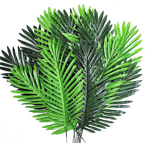 SNAIL GARDEN 2 Colors Artificial Palm Leaves, 12Pcs Faux Palm Fronds 20 Tropical Palm Tree Leaf with Stem Greenery Branches for Sunday Flower Arrangement Hawaiian Jungle Beach Party Decor