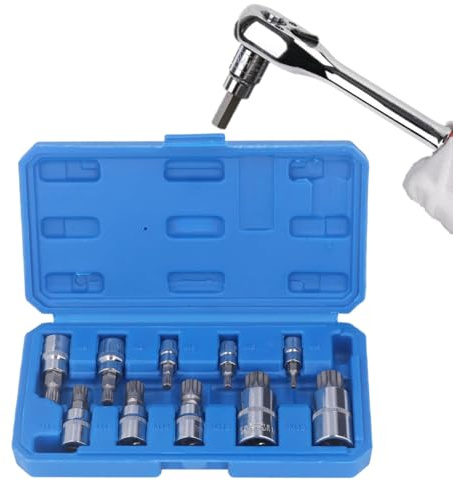 Flexman 10 Stück Vielzahn Nuss Satz, 1/4 3/8 1/2 M4 M18 Bit Set Xzn Satz Innenvielzahn, S2 Legierungsstahl Stecknuss Bitsatz