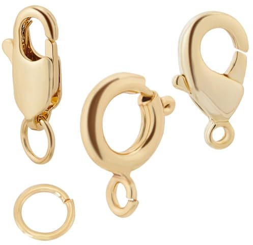 Beebeecraft 1 Caja 18 Piezas 3 Estilos Joyería Cierre de Langosta Chapado En Oro 18K Anillo de Resorte Garra Collar Cierre Reemplazo con 20 Piezas 5 mm Anillo de Salto Abierto para Manualidades DIY