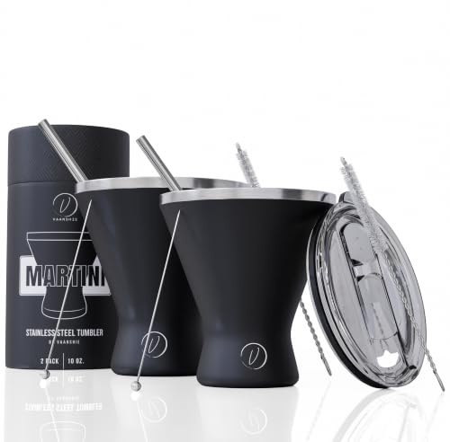 Premium Vacuum Insulated Stainless Steel Martini Glass – Set of 2 [Black] Unbreakable Metal Cocktail Glasses, Gift for Mother's Day, Christmas, Birthday, Summer – Unique Gift for Women & Wife, 10oz