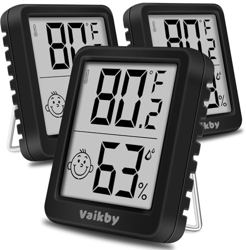 Hygrometer Thermometer Innen Digital Vaikby 3 Stück- Luftfeuchtigkeitsmesser & Raumthermometer, Hohe Präzision, Einfach abzulesen, Energiesparend, für Innenräume wie Wohnzimmer, Schlafzimmer, Büro