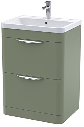 Balterley Vanity Unit with Basin Floor Standing, 2 Drawer Soft Close with Rectangular Sink & Handles, Bathroom Vanity Units with Basin, Bathroom Sink Cabinet - 610 x 450 x 840mm (Green)