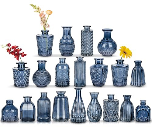 20er-Set Kleine Vasen Kleine Glasvase Vintage Deko Vasen Set Blumendekoration für Tischdeko Mittelstücke, Hochzeitsdekorationen, Blumen Deko Wohnzimmer Bad Muttertagsgeschenk, Blau