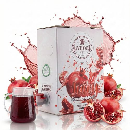 SIVIOOD Jus de grenade en pack économique de 3 litres - Jus végétalien 100% naturel à base de concentré Jus de grenade concentré sans additifs sans sucre ajouté bag-in-box végétalien