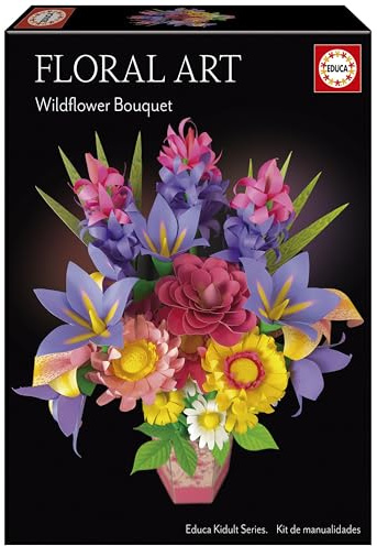 Educa - Bouquet de fleurs sauvages Art floral, Kit de bricolage pour réaliser dix-neuf fleurs sauvages en papier sans avoir besoin de colle ni de ciseaux, A partir de 6 ans (20141)