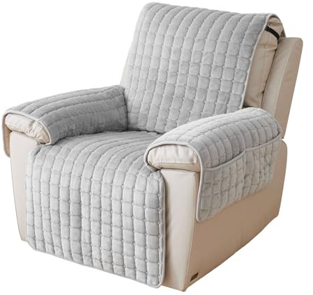 Upgraded Recliner Chair Cover with Pockets, Plush Non Slip Armchair Cover