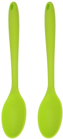 sourcing map 2Pcs Silicone Spoons, Heat Resistant Kitchen Cooking Utensil Spoon for Cooking, Mixing, Stirring and Serving, Light Green