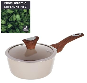 Casseruola con coperchio crema New Ceramic (18 cm un manico)