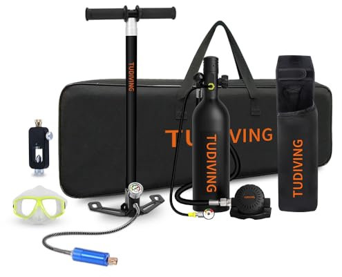 TUDIVING Mini Tauchflasche Sauerstoffflasche Taucherflasche Mini zum tauchen Mit 15 Bis 20 Minuten Tauchen Sauerstofftank Taucher Set Tauchausrüstung Tragbare 1L S400 PRO (S400PRO E1-Black)