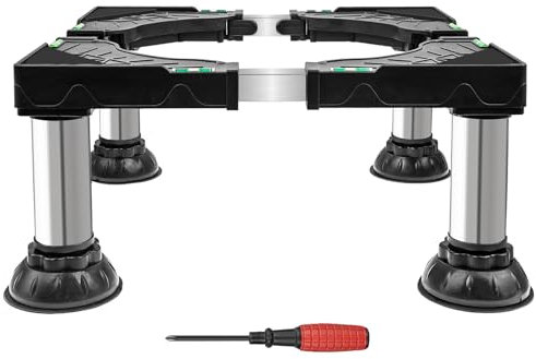 Kaxtde Washing Machine Stand, Adjustable Washer and Dryer Pedestal with 4 Strong Feet, 17-20 cm Universal Mini Fridge Base Width 40-60 cm for Washing Machine Refrigerator Laundry (Black)