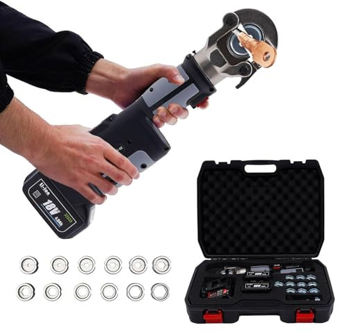 Electric Hydraulic Crimping Tool Kit Battery Cable Lug Crimper, 60KN Electrical Wire Lugs Crimping Tool with 12 Molds(10mm² to 300mm²),Gray