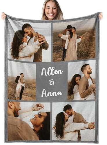 Personalisierte Decke mit Foto Text, Fotodecke Selbst Gestalten, Kuscheldecke Personalisierte Geschenke für Familie, Paare, Muttertag und Vatertag, Foto Geschenk (6 Foto+Text)