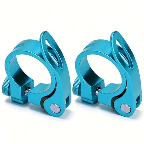 Fahrrad-Sattelstützenklemme, 2 Stück, 35 mm, Schnellspanner-Sattelklemme, Sattelrohr-Clip, Fahrradsattel-Sattelstützenklemmen für Mountainbikes (Blau)