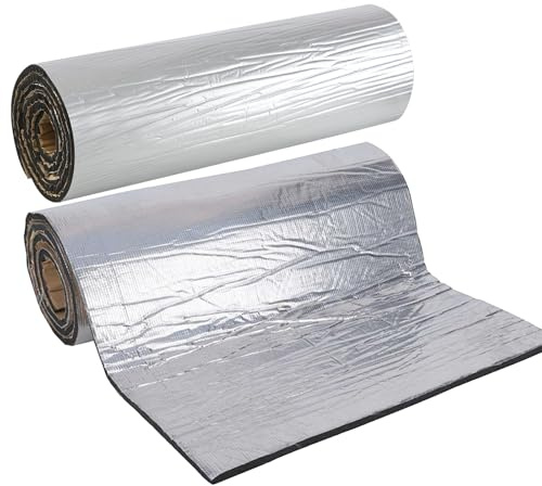 Pamatio Self Adhesive Reflective Aluminium Van Insulation, 2 roll * 2m x 50 cm (10 mm) Car Sound Deadening Mat, Foil Insulation Roll Soundproofing for Roofs,Garage Doors,Camper