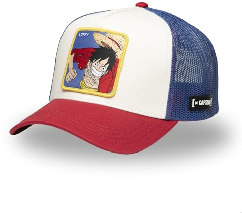 One Piece keps för män och kvinnor, Luffy truckerkeps, justerbar med snapback, Röd/ecru/mörkblå, One size