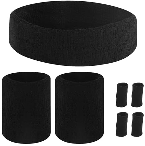 Schweißbänder HandgelenkSet,Schwarz Sport Wristbands Headbands, Sport Schweißband Stirnbänder Set für Fußball Basketball Tennis