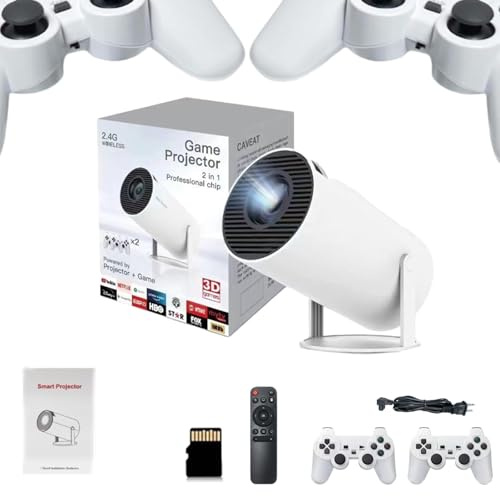 Projecteur de jeu M300 Max 4K – Projecteur LED portable 1080p pris en charge avec plus de 10 0000 cartes de jeu et 2 manettes de jeu – Idéal pour les jeux rétro, les films d'intérieur/extérieur