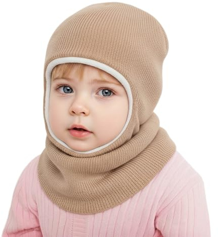 DRESHOW Bebis Mössa Vinter Varm Mössa Halsduk Barn Beanies Fleecefodrad Stickad Huva Mjuka Hattar Vindtät Balaclava för Småbarn Pojkar Flickor 1-6 År