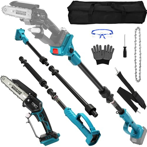 Akku Hochentaster Ast Kettensäge für Makita 18V Akku, Ohne Akku | Bürstenloser Motor, 6 Zoll Kettensäge mit 2,59m Verlängerungsstange, Arbeitshöhe 4,5m, für Garten und Astschnitt