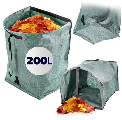 KADAX Saco de basura de jardín plegable de 200 l, para jardinería, para recortes verdes y residuos de jardín, bolsa de hojas con asas, bolsa verde de polipropileno