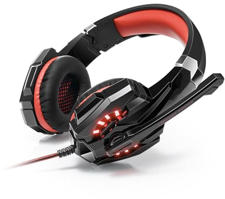 Aoresac G9000 Gaming -Headset mit LED -Leuchten, Löschen von Mikrofon für Laptop, Tablet, Mobiltelefone, Desktop -PC, Gaming -Konsole, Lautstärkesteuerung (Schwarz und rot)