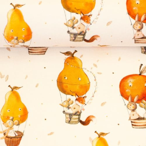 French Terry Stoff Sommersweat LITTLE FOX & FRIENDS - Waldtiere im Ballon - 2 Farben – Ökotex 100 Klasse 1 – Meterware ab 50 cm - Baby- und Kinderkleidung nähen (natur)