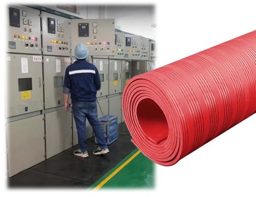 High Voltage Insulating Rubber Floor Mats, Cuttable Insulated Safety Matting, Heavy Duty Non-Slip Switchboard Matting, Preventing Electric Shock Protection(Red,3mm-1x7m/3.3x23ft)