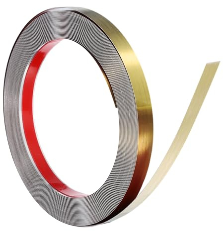 QUARKZMAN Moulures Décoratives Autocollantes Acier Inoxydable 10mx15mm | 10mx15mmx0.3mm（Longeur x Largeur x Épaisseur） Or Brossé, Bande de Tôle Murale Bande De Garniture Couverture D'Espace
