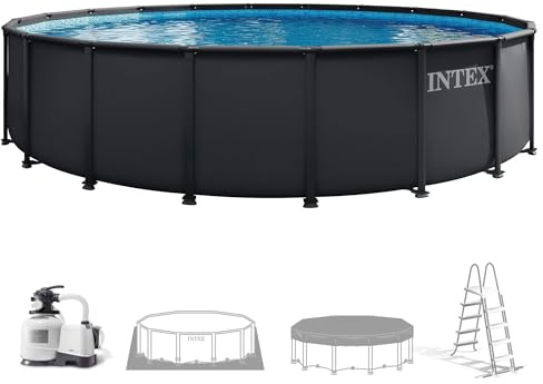 Intex - Piscina Desmontable, Ultra XTR, Gris Oscuro, D610x122 cm, Capacidad para 30.079 litros, Escalera, Tapiz, Cobertor, Estructura metálica, Montaje 60 Minutos, Conexiones Ø38 mm (56091)
