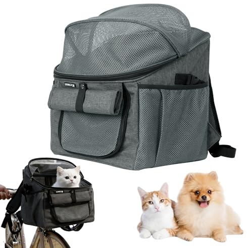 Cestino Bici per Cani, NAVESO 2 in 1 Trasportino Cane Bici con Adattatore per Manubrio, Pieghevole Zaino per Cani 5 kg per Animali Domestici di Piccola e Media Taglia