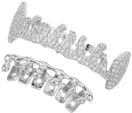 LRXIYODE 2pezzi Gioielli per Denti in Metallo per Denti Irregolari per Cosplay Accessori per Hip Hop Cappucci per Finti per Vestiti da Costume Oggetti di Scena