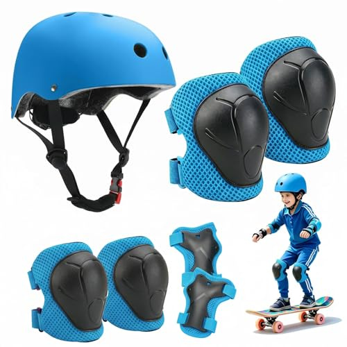 VPAFPEKG Knieschoner Kinder mit Helm, 7er Set Schoner Inliner Kinder, Schonerset Kinder 3-12 Jahre, Verstellbare Knieschützer Protektoren Kinder Schutzausrüstung für Inliner Skateboard Fahrrad Roller