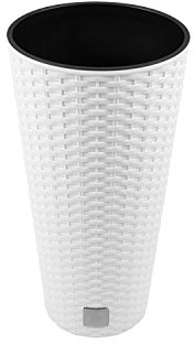 15 Liter Blumentopf Pflanztopf Rattan Optik weiss Pflanzsäule inkl. Pflanzeinsatz Vase rund