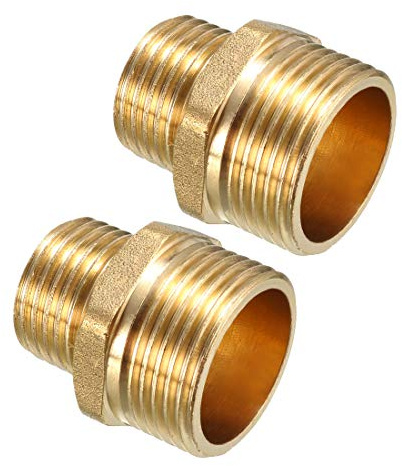 sourcing map Brass Pipe Fitting, Reducing Hex Nipple 3/4 BSPP Male x 1/2 BSPP Male Adapter 2pcs