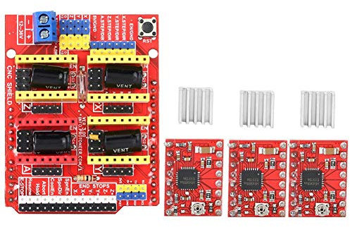 Elprico CNC Shield V3-Erweiterungskarte + 4-teiliges A4988-Treibermodul, 3D-Druckerkit für Gravur-3D-Drucker, Graviermaschine und andere Laufwerk-Erweiterungskarte