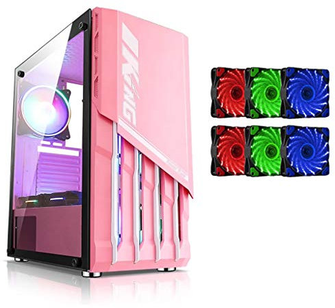 HDYD Caja Rosada del Juego, Semitorre For Juegos De PC Case ATX/M-ATX/ITX - E/S Frontal Puerto USB 3.0-4 Mm De Vidrio Templado - 6 Posición del Ventilador - Listo Refrigeración por Agua