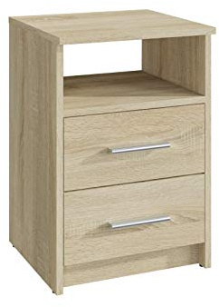 MATKAM Nachttisch in klassischer Optik | H/B/T 58,5 x 40 x 35 cm, mit Zwei Schubladen und einem offenen Ablagefach| In verschiedenen Ausführungen erhältlich (Sonoma Eiche)