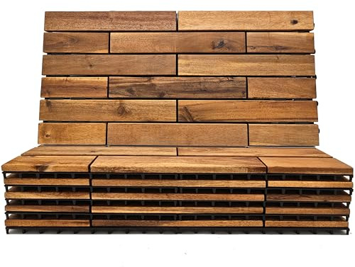 Majestick Goods Interlocking Long Deck Tiles - 24x12 Acacia Hardwood Outdoor Flooring for Patio Tiles, Balcony & Walkway - Easy Snap Together Wood Floor Panels, 1 Pack (6pcs) Covers 12 Sq Ft